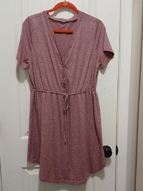 Heathered Mauve Button-Front Drawstring Dress